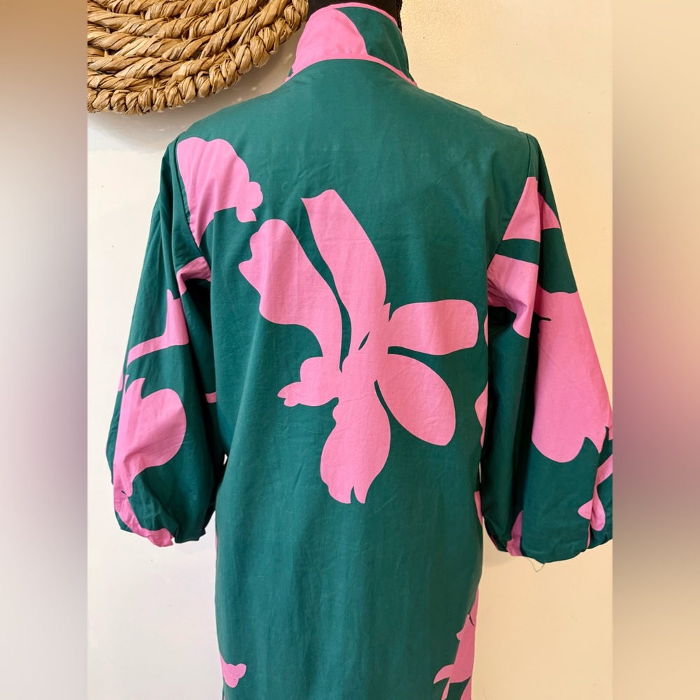Tuckernuck Hyacinth House Arem Caftan Hunter Green and Pink Floral Size XS - Picture 6 of 13